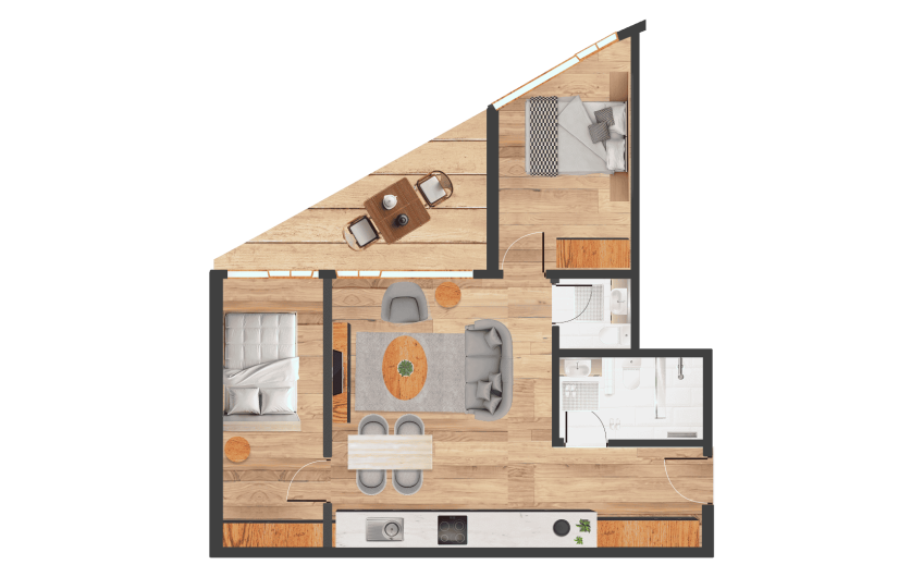 Dom 4545 – Besitzen Sie Ihr exklusives Hotelstudio oder Ihre Hotelsuite in Saas-Fee – betrieben von Dorint Hotels & Resorts. 3.5 Zimmerapartment 205. Ostbalkon.