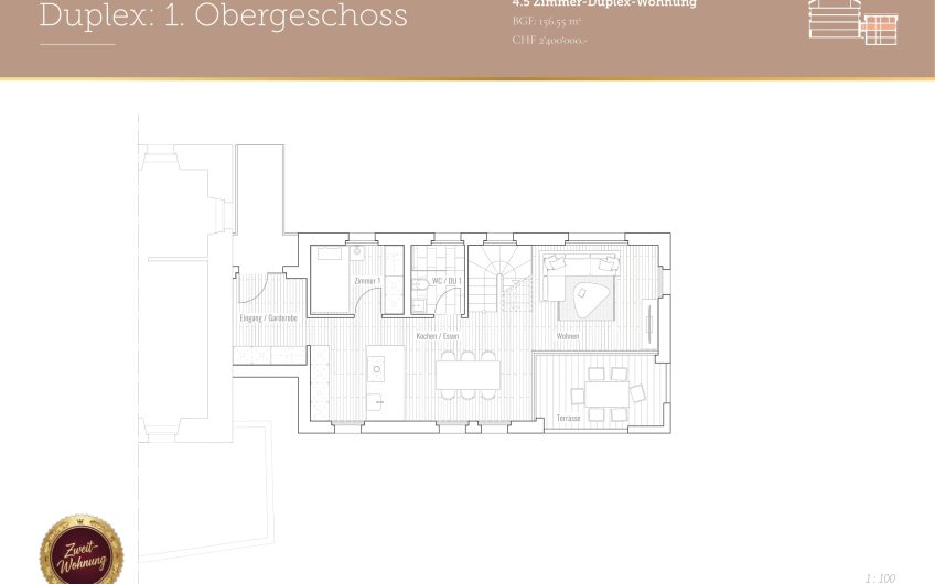 Attraktive neue Maisonettewohnung “Pöschtli”  im Dorfzentrum. 2026/27.