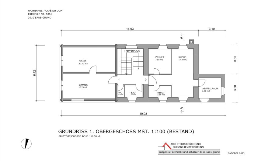 2.5 Zimmerdachwohnung im alten Café du DOME in Saas-Grund VS.